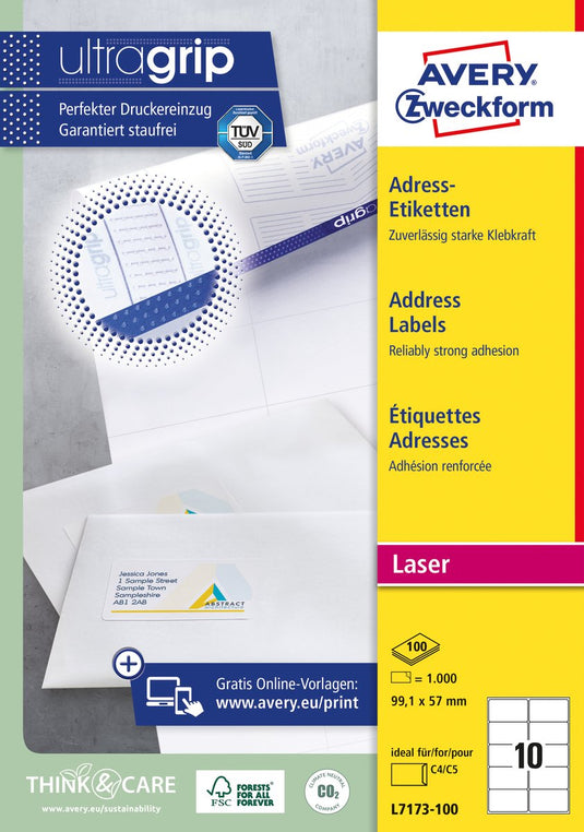 Merkloos sans marque verzendetiketten voor laserprinters quickpeel l7173-100 99,1x57mm