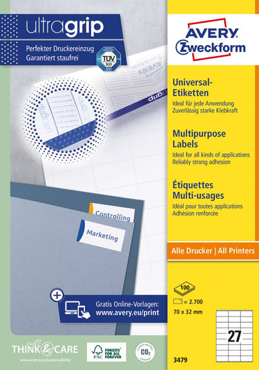 Avery etiketten quickpeel 2700 stuks wit