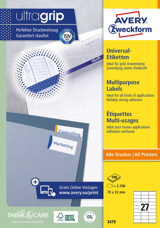Avery etiketten quickpeel 2700 stuks wit