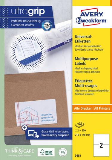 Avery universele etiketten 3655 210x148mm