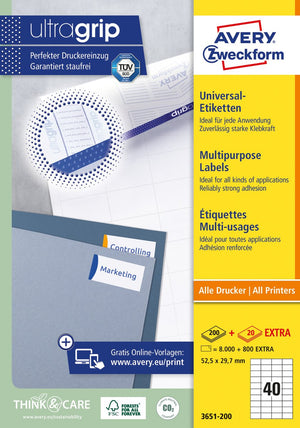 Avery huismerk 3651-200 universele etiket 52,5x29,7mm