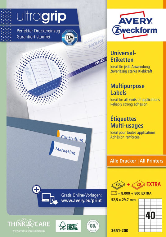 Avery huismerk 3651-200 universele etiket 52,5x29,7mm