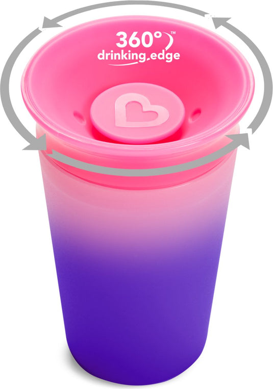 Munchkin miracle anti-lek 360° drinkbeker - sippy cup - veranderd van kleur - warmtegevoelig - oefenbeker voor baby en kind - 266ml - roze paars