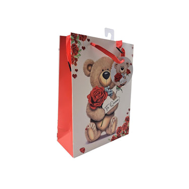 Cadeautasje teddybeer bloem 3 assorti 24x18x8 cm