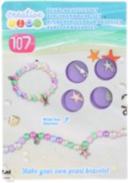 Creative kids parelarmband set 107 stuks – armband maken knutselset voor kinderen – kralenset met parelkralen en zee bedels – diy armband knutselen met elastisch koord – creatief speelgoed