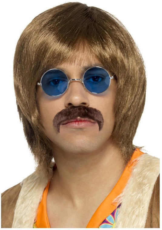 Smiffys hippie verkleed set - pruik, snor en bril - heren - verkleedaccessoires - carnaval