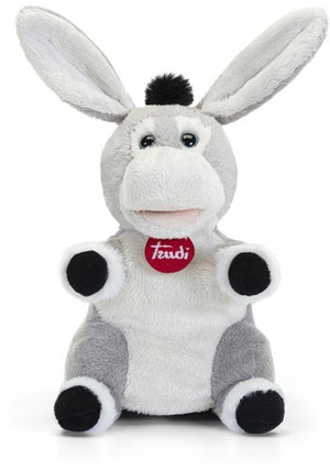 Trudi - puppets handpop ezel 25 cm - handgemaakt in italie - zacht pluche - knuffeldier voor jongens en meisjes - grijs - 17x25x15 cm maat s