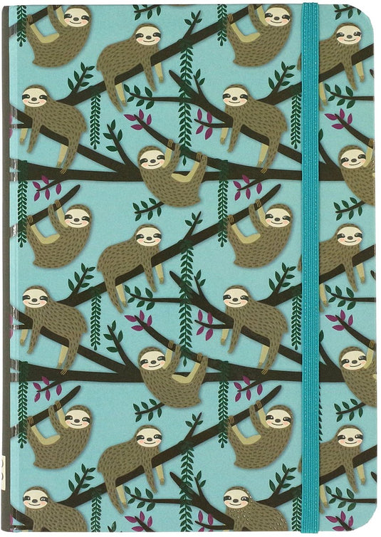 Peter pauper compacte notitieboek - sloths blue - met elastieksluiting - 13x18 cm