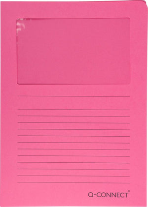 Q-connect l-map met venster | 120 g mã‚â² | a4 | pak van 100 stuks | roze