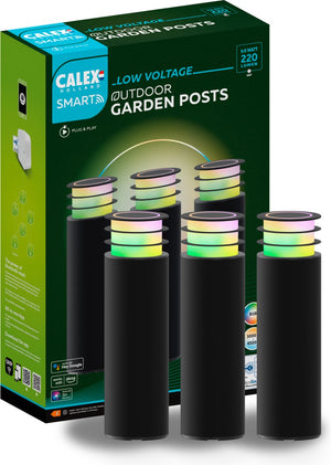 Calex smart outdoor 24v tuinverlichting - set van 3 slimme grondspots - sokkellamp met rgb en warm wit licht - zwart