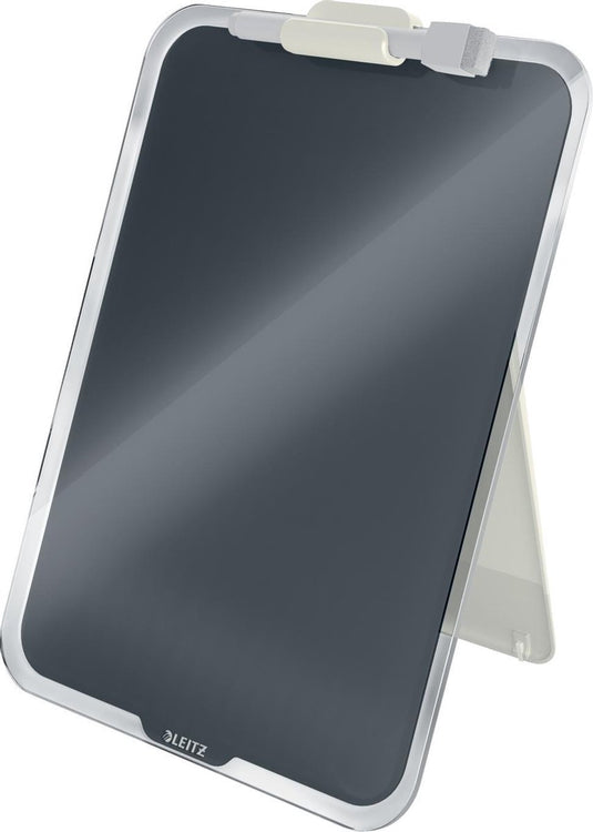 Leitz cosy beschrijfbare glassboard voor bureau - clipboard a4 formaat - glazen memobord inclusief inclusief pennenhouder en minimarker met wisser - fluweel grijs