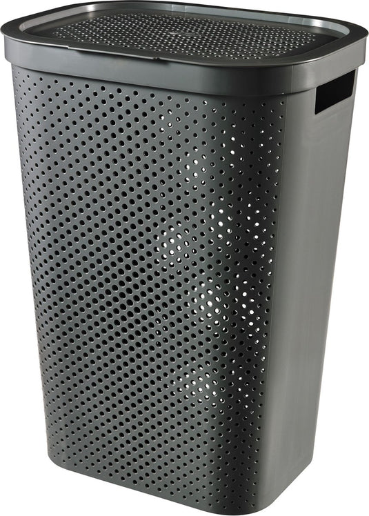 Curver infinity recycled dots wasmand met deksel - 60l - antraciet