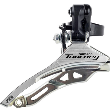 Shimano voorderailleur 3 x 6 7 speed tourney fd-ty300 down swing top pull - hoge klem ø34,9 mm - 42t - (66-69°) - zwart zilver