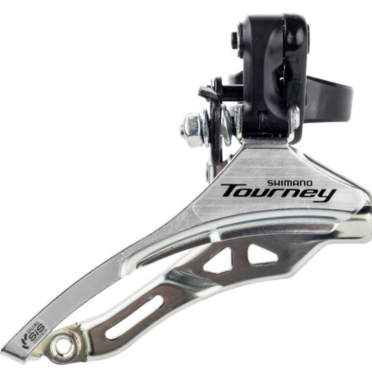 Shimano voorderailleur 3 x 6 7 speed tourney fd-ty300 down swing top pull - hoge klem ø34,9 mm - 42t - (66-69°) - zwart zilver