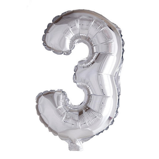 Globos folie ballon nummer '3' zilver 40cm