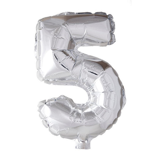 Globos cijfer ballon nummer '5' zilver folie 40cm geschikt voor helium
