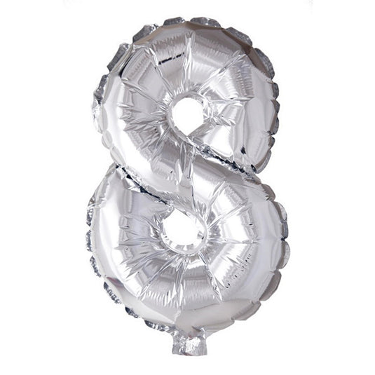 Globos cijfer ballon nummer '8' zilver folie 40cm geschikt voor helium