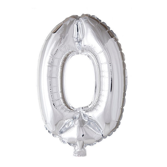 Globos cijfer ballon nummer '0' zilver folie 40cm geschikt voor helium
