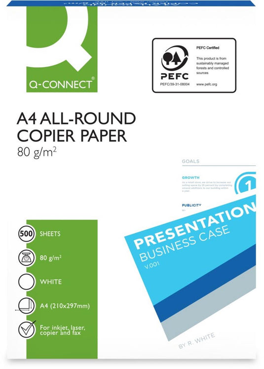 Q-connect all-round kopieerpapier, ft a4, 80 g, doos met 5 pak van 500 vel, wit