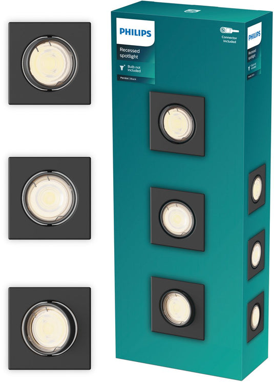 Philips peridot inbouwspot - gu10 fitting - zwart - vierkant - richtbare spot - 3-pack