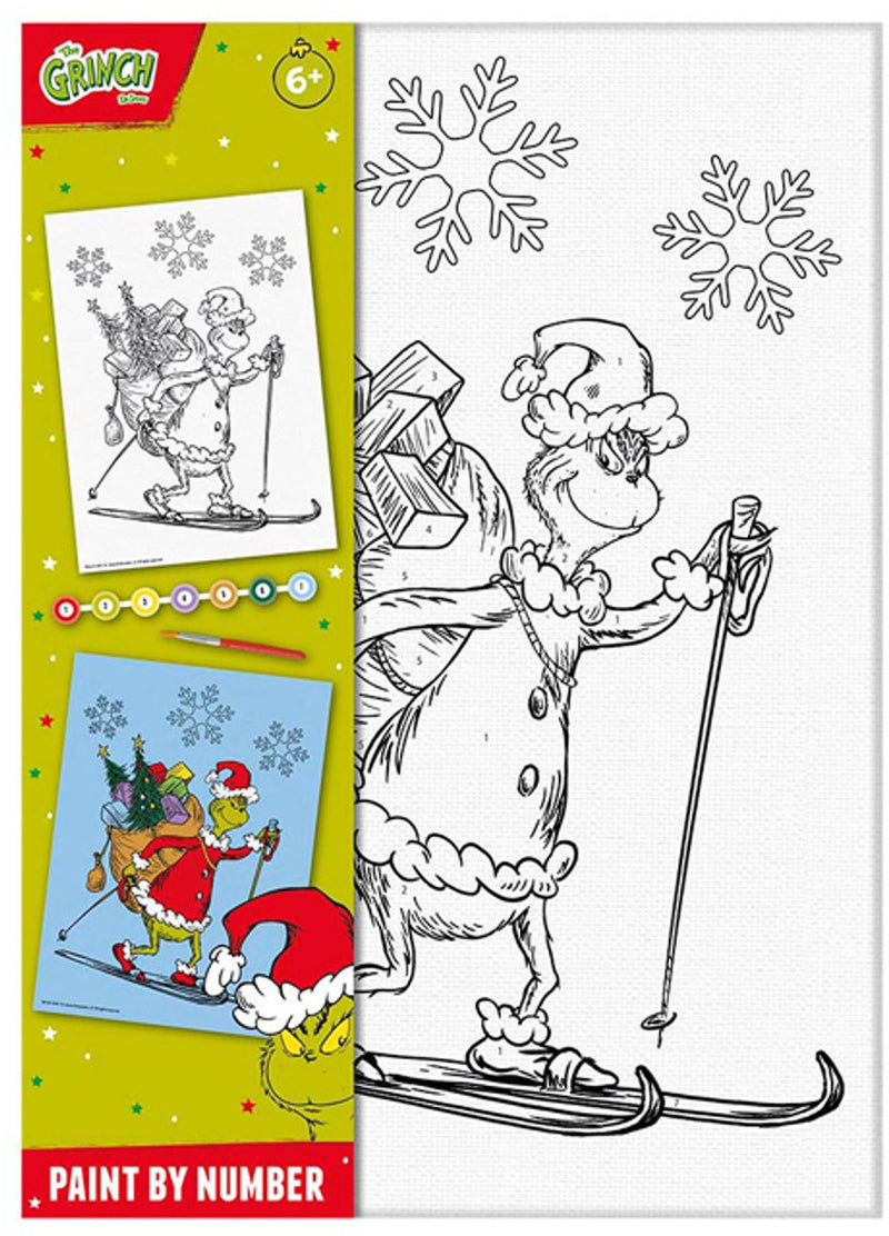 Afbeelding laden in galerijviewer, Totum the grinch - canvas schilderen op nummer the grinch - a4 formaat schilderijtje maken - knutselset jongens en meisjes vanaf 6 jaar incl. versftrip en penseeltje - cadeau tip
