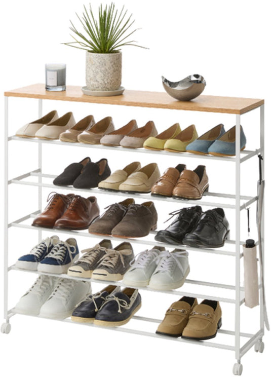 Yamazaki tower schoenenrek op wielen 5-laags - wit