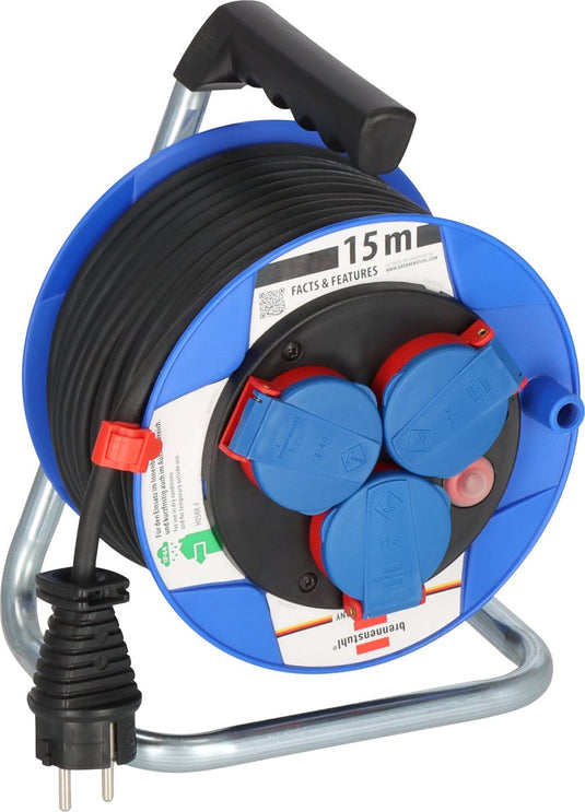 Brennenstuhl garant kompakt ip44 kabeltrommel (15m, gemaakt van speciale kunststof, voor kortstondig gebruik buitenshuis, made in germany) blauw