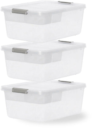 Iris storage opbergbox met clips en inlegtray - 12.5l - organiseerbaar - kunststof -transparant grijs - set van 3