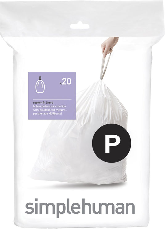 Simplehuman code p afvalzakken - 60 liter - 20 stuks - met trekband - wit