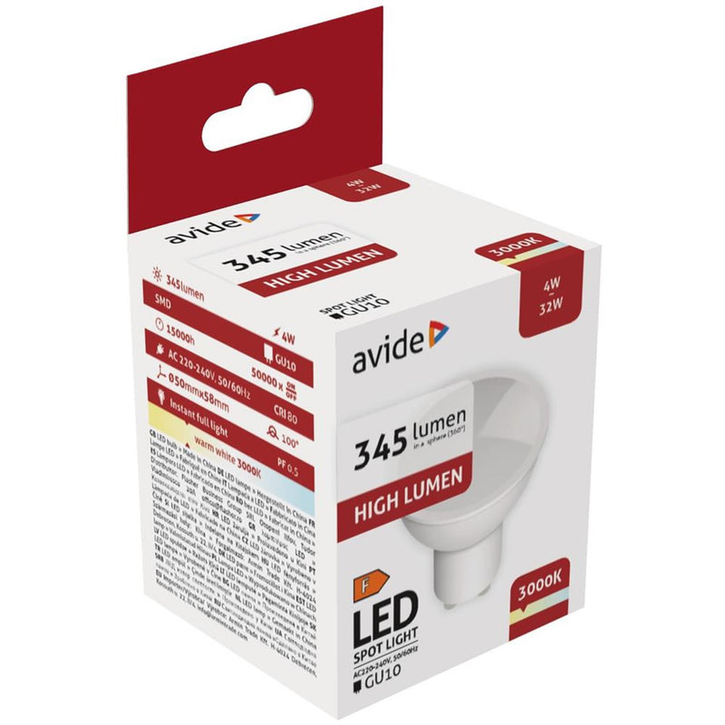 Afbeelding laden in galerijviewer, Avide led spot 4 w gu10 fitting 3000 kelvin warmwit 345 lumen
