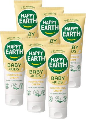 Happy earth voedende crème - baby kids - 100% natuurlijk - voor droge gevoelige babyhuid – 6 x 75 ml