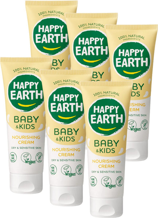 Happy earth voedende crème - baby kids - 100% natuurlijk - voor droge gevoelige babyhuid – 6 x 75 ml
