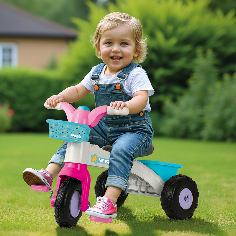 Afbeelding laden in galerijviewer, Dolu my first trike kinder driewieler roze wit blauw
