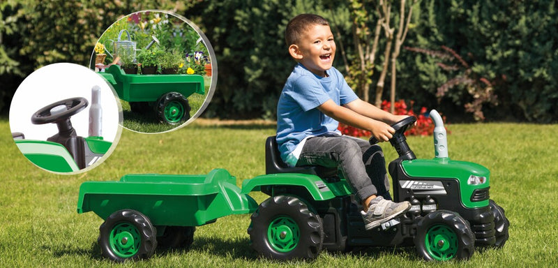 Afbeelding laden in galerijviewer, Dolu traptractor met aanhanger claxon groen zwart
