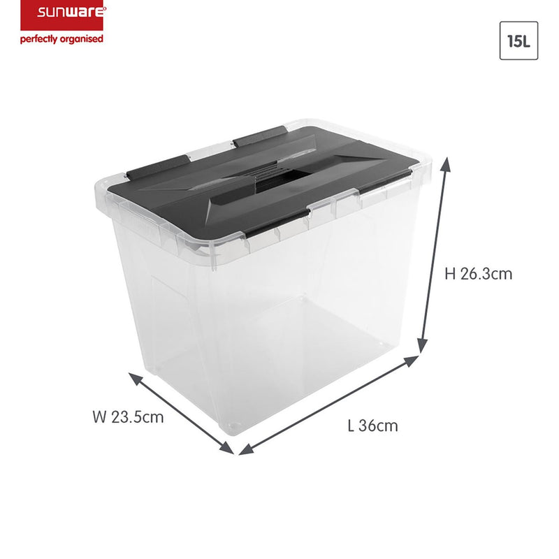 Afbeelding laden in galerijviewer, Sunware onyx opbergbox 15l transparant antraciet
