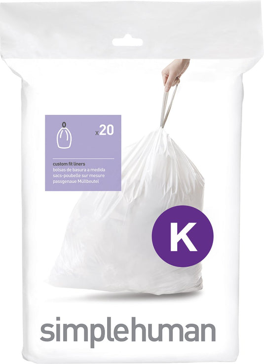 Simplehuman code k afvalzakken - 45 liter - 20 stuks - met trekband - wit