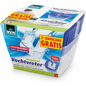 Bison vochtvreter® neutraal 450g + 1 extra navulmagneet , incl. vochtmagneet, binnen 24 uur resultaat, geen stroom nodig, voor alle woonruimtes, campers, caravans, binnen 1 minuut te gebruiken