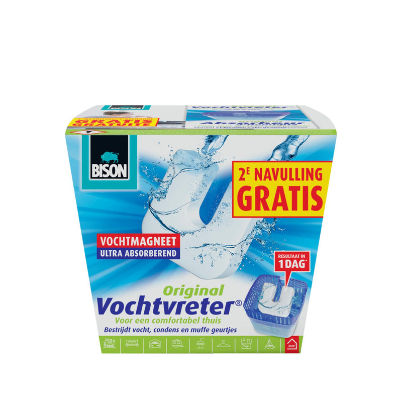 Afbeelding laden in galerijviewer, Bison vochtvreter® neutraal 450g + 1 extra navulmagneet , incl. vochtmagneet, binnen 24 uur resultaat, geen stroom nodig, voor alle woonruimtes, campers, caravans, binnen 1 minuut te gebruiken
