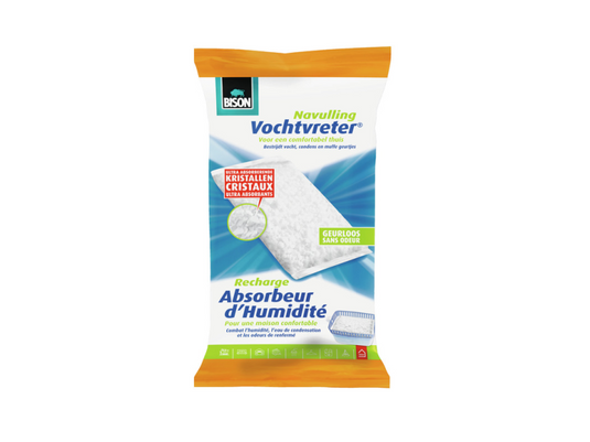 Bison vochtvreter® navulzak neutraal 1 kg, geschikt voor vochtvreter®, bestrijd hoge luchtvochtigheid, geen batterij nodig, ook geschikt voor caravans en campers