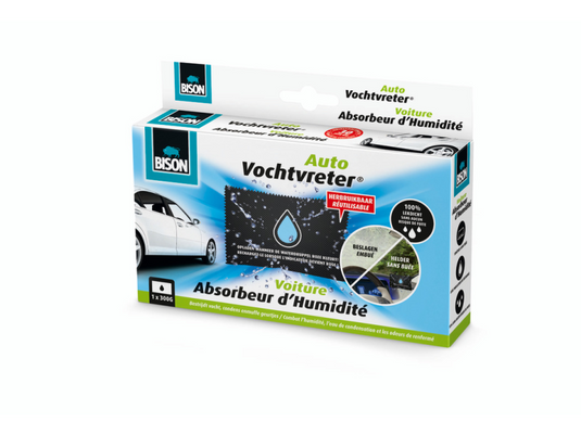 Bison vochtvreter® auto, luchtonvochtiger speciaal voor in de auto, bestrijdt vocht en condens in auto's, herbruikbaar, 300g, eenvoudig en veilig in gebruik