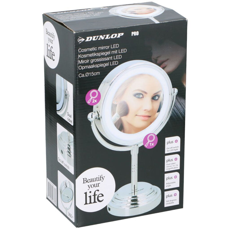 Afbeelding laden in galerijviewer, Dunlop led-opmaakspiegel 15 cm chroom
