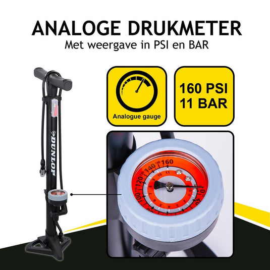 Dunlop dulop fietspomp met drukmeter 22x59,5cm