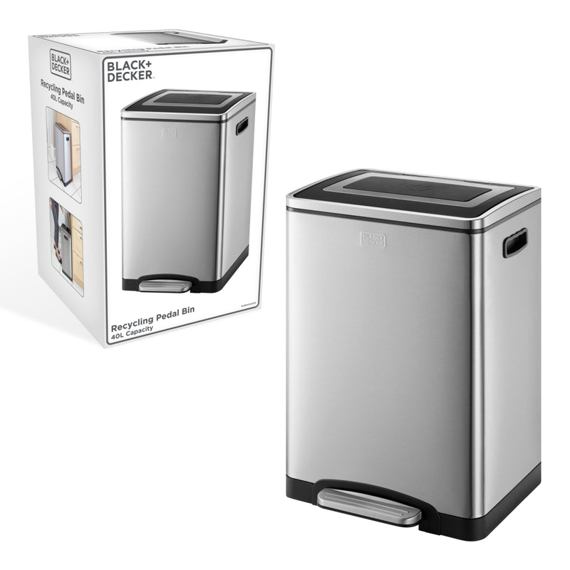 Afbeelding laden in galerijviewer, Black decker black decker pedaalemmer 2x20l zilver zwart

