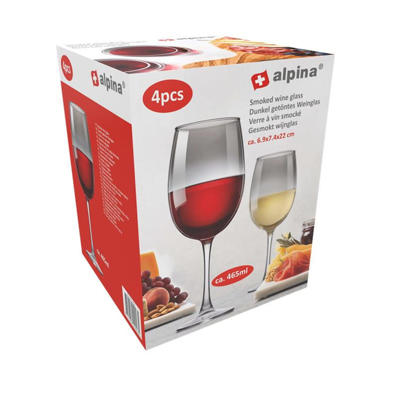 Afbeelding laden in galerijviewer, Alpina rode wijnglas in smoke kleur 465ml doos a 4 stuks
