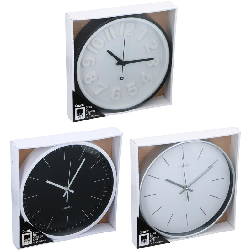 Afbeelding laden in galerijviewer, Wandklok 3 assorti wandklok dia30cm kunststof
