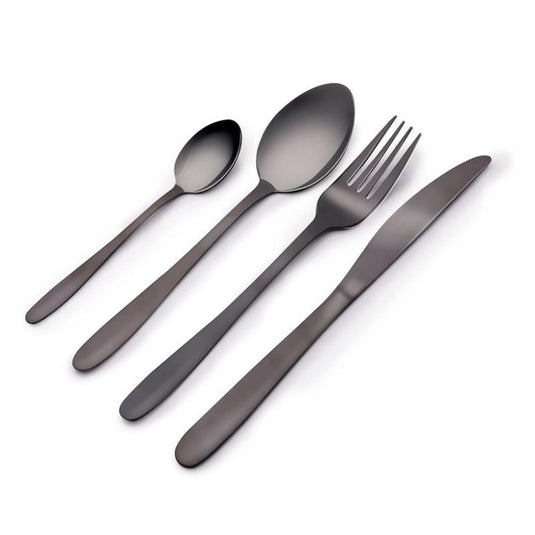 Alpina set bestek - 4-persoons: 4 messen, 4 vorken, 4 eetlepels, 4 kleine lepels - vaatwasserbestendig - rvs - zwart