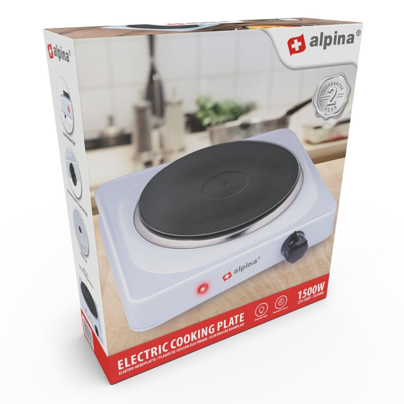 Afbeelding laden in galerijviewer, Alpina 1-pits elektrische kookplaat 1500w zwart wit
