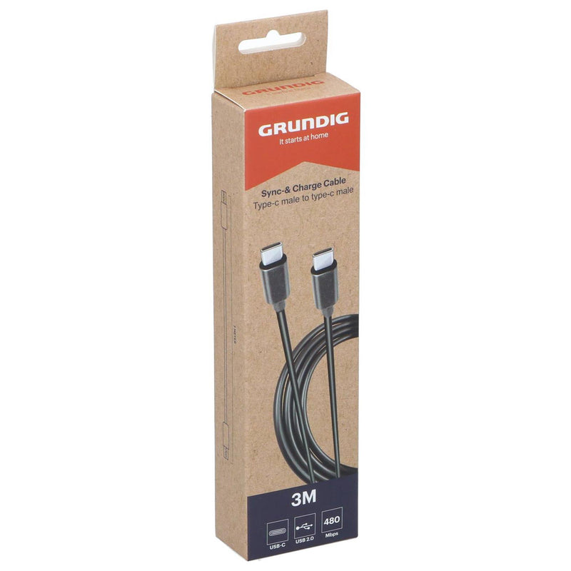 Afbeelding laden in galerijviewer, Grundig synchroniseer- en oplaadkabel usb-c naar usb-c 3 meter
