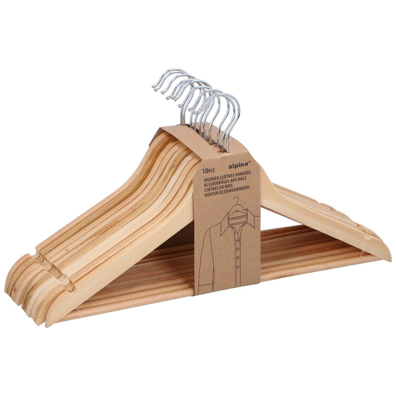 Afbeelding laden in galerijviewer, Alpina kledinghanger hout set a 10 stuks
