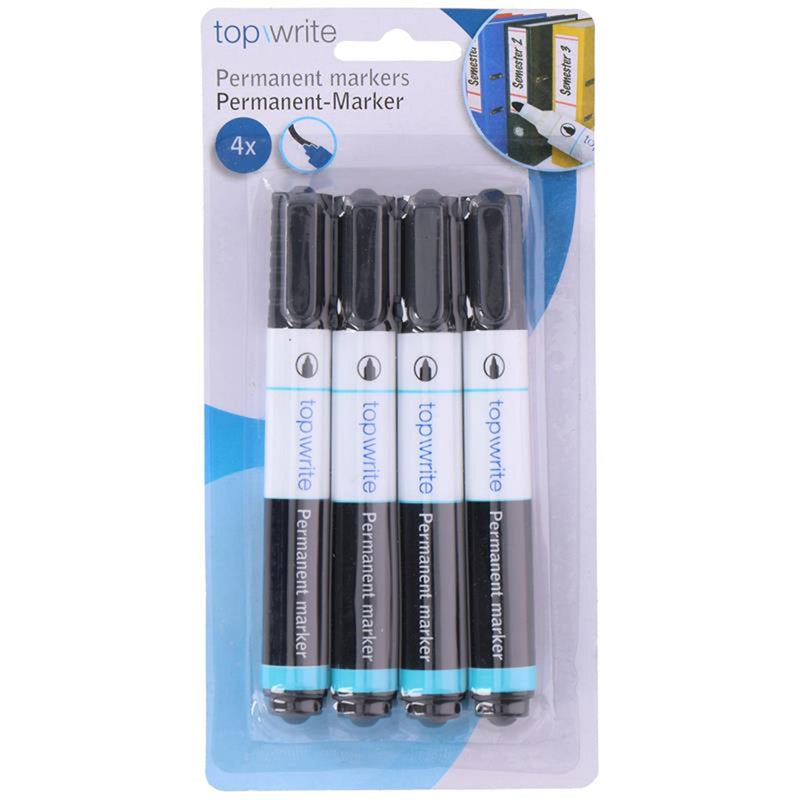 Afbeelding laden in galerijviewer, Top write permanent markers 4-delig zwart
